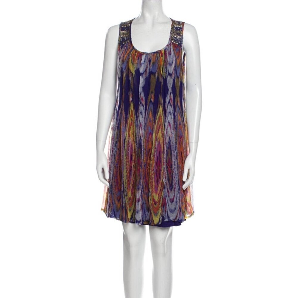 Alberto Makali Multicolor Sleeveless Tent Dress Sequin Small Flowy Summer